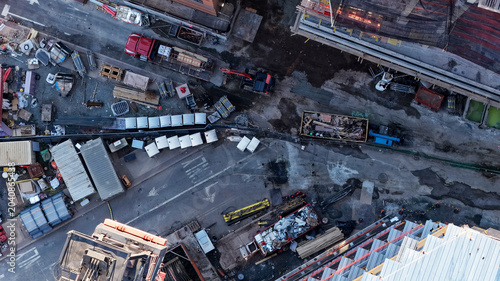 Vertical aerial view of construction staging and site operations at the HELIX project in New Brunswick New Jersey