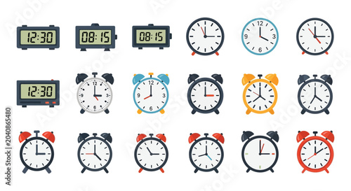 Obraz na płótnie Collection Of Clocks And Alarm Clocks Flat Vector Illustration