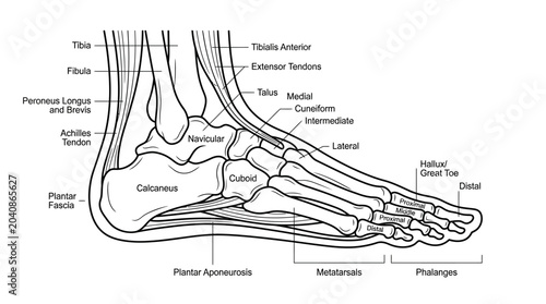 Tableau sur toile Detailed Anatomical Diagram of the Human Foot and Ankle Bones.
