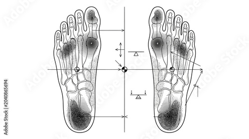 Photos Detailed anatomical diagram of human feet with skeletal and pressure points