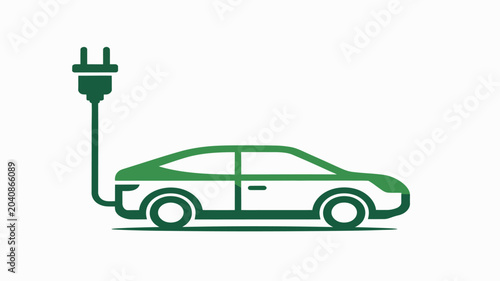 Bild auf Leinwand green electric car charging vehicle with illuminated charging cable, environmentally friendly transportation system representing renewable energy adoption and green automotive technology advancement