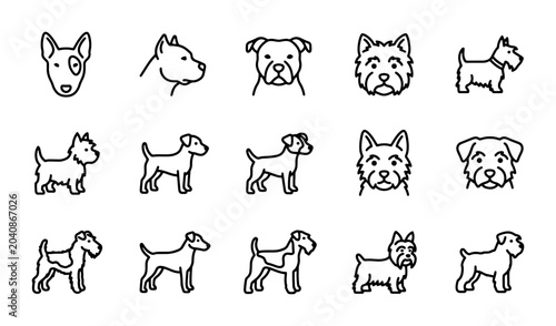 Quadro su tela Dog Breed Icons Set, Canine Companions Vector Collection, Pet Animal Graphics