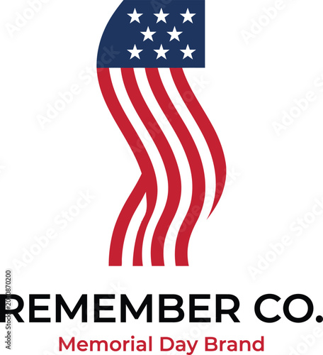 Memorial Day tribute logo with American flag design and remembrance message vector illustration