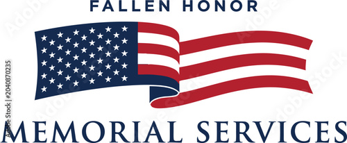 Memorial services logo with American flag and fallen honor theme Vector Illustration