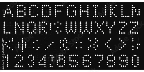 Принти на полотні dot matrix font on black background alphabet