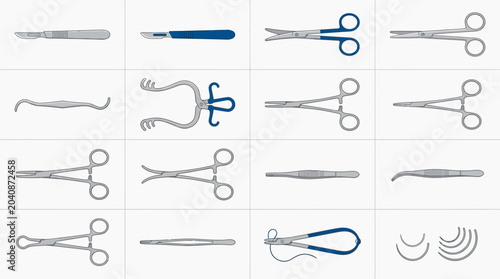 Bild auf Leinwand Collection of various surgical instruments used in medical procedures