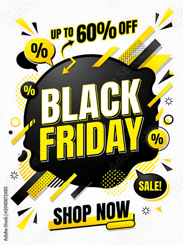 Black Friday Sale Banner with 60 Percent Discount and Shop Now Button