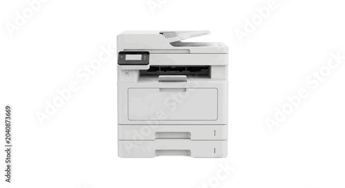 Minimal black silhouette icon, simple flat vector, bold black shape, no, no shading modern white office multifunction laser printer on a, flat icon style