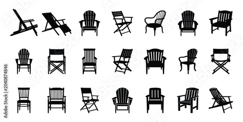 Foto Outdoor Chair Designs Vector Collection with Garden Seating, Patio Furniture, Modern and Classic Chair Illustrations