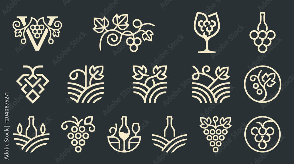 Obraz premium Collection of elegant wine and grape themed logos and emblems.
