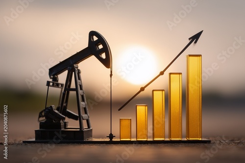 Oil pump jack with rising bar chart