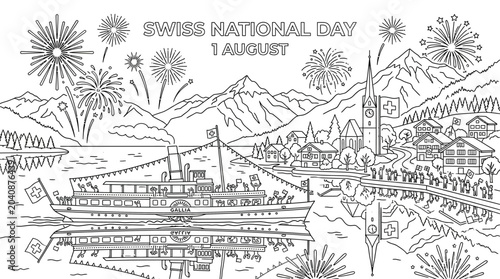 Photos Swiss National Day Celebration: Fireworks, Paddle Steamer, Village, Mountains, L