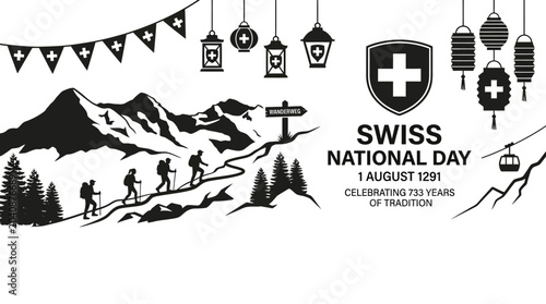 Swiss National Day Celebration: Mountains, Hikers, Tradition, 1st August