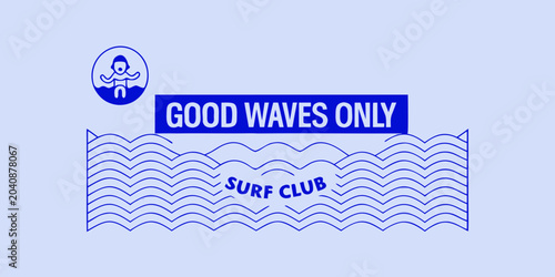 surf club logo with retro waves surfing