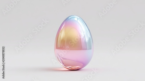 Pearlescent, iridescent egg-shaped object with smooth, reflective surface