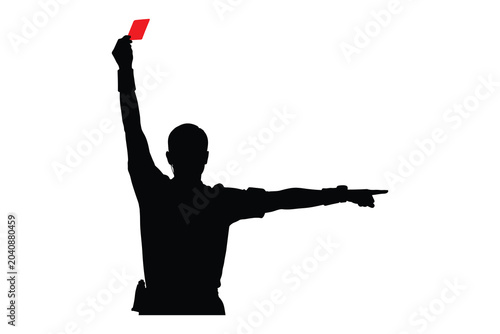 Silhouette of a soccer referee showing a red card