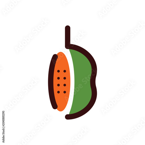 A minimalist and unique fruit symbol, with a contemporary touch that is suitable for use in logo designs or other design additions.