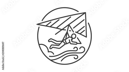 Bild auf Leinwand Hang glider soaring over waves within a circular frame.