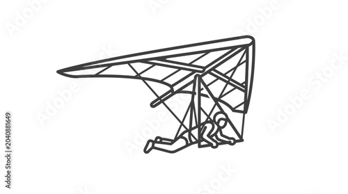 Konstfotografi Hang glider pilot in flight profile line art icon.