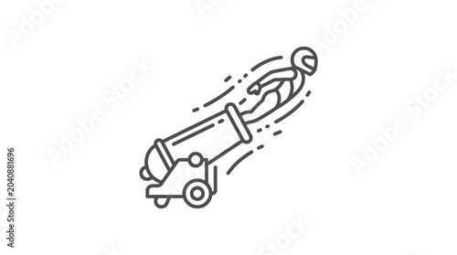 Tableau sur toile Human cannonball launching from circus cannon line art.