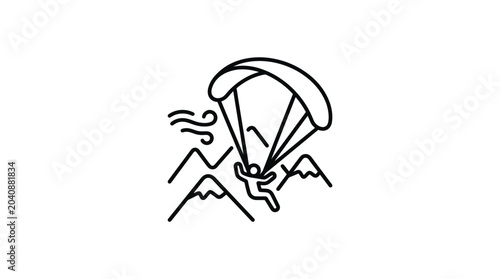 Bild auf Leinwand Minimalist line art of paraglider soaring near mountain peaks.