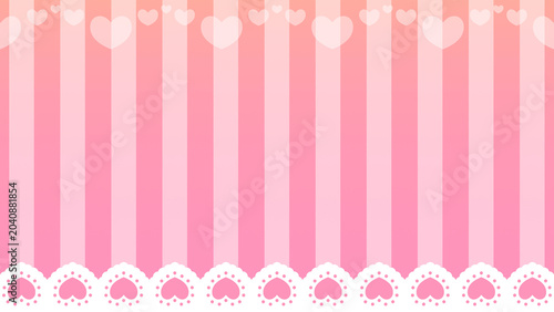 Photos Pink hearts and lace adorn a festive striped background