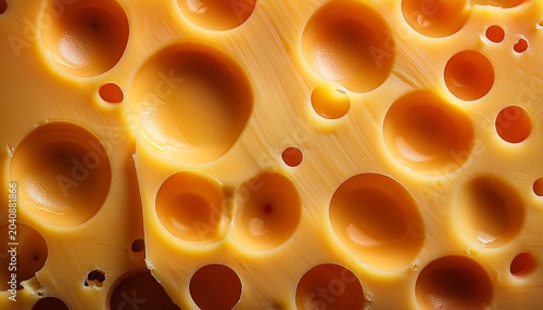 swiss cheese close up texture with holes yellow food background