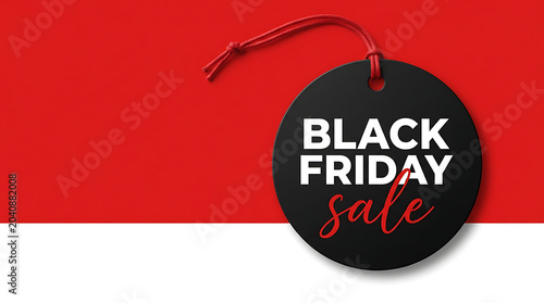 Black Friday Sale Tag on Red and White Background