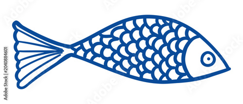 Foto Hand drawn blue fish in whimsical doodle outline style vector illustration