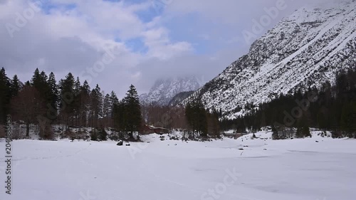 A winter of magic and mystery. Lake Predil in winter. Tarvisio.