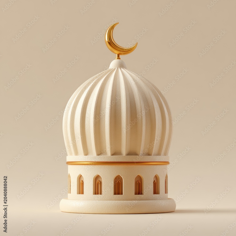 Fototapeta premium Ornate mosque dome with crescent on a neutral background