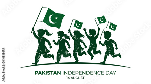 Tableau sur toile Group of Happy Children Celebrating Pakistan Independence Day.
