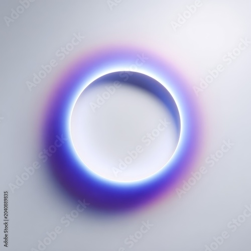 A luminous ring with gradient light, casting soft shadows on a light grey surface
