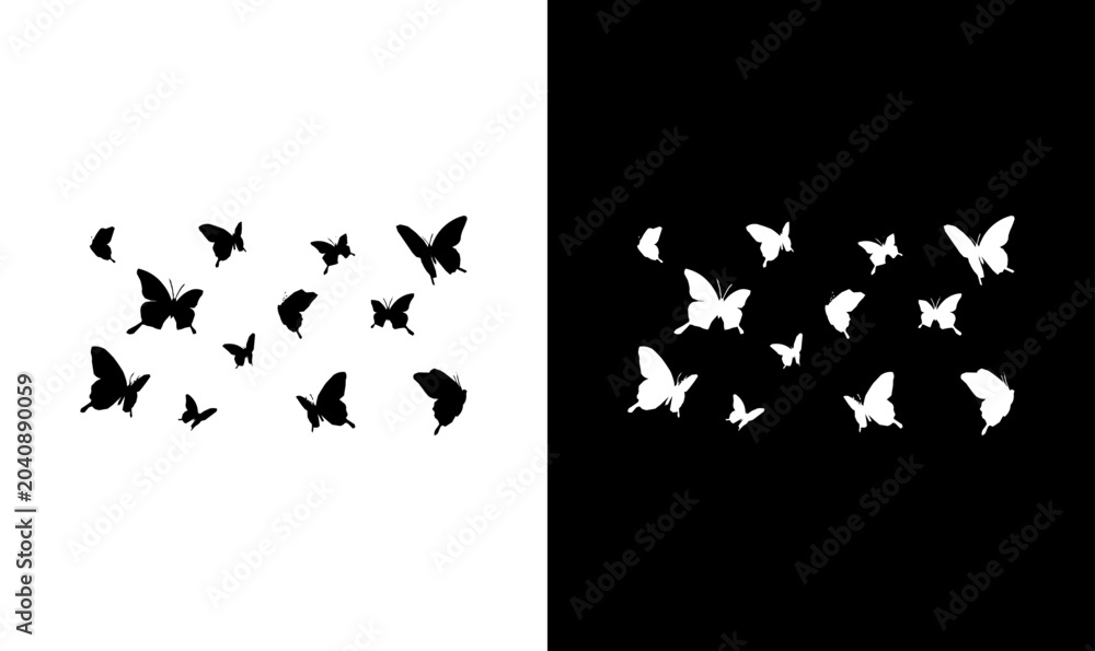 Fototapeta premium butterfly silhouette set vector illustration, bird, silhouette, vector, flying, animal, birds, illustration, nature, fly, icon, flight, black, wings, set, silhouettes, wildlife, wing, dove, wild, 