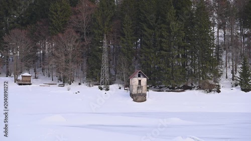 A winter of magic and mystery. Lake Predil in winter. Tarvisio.