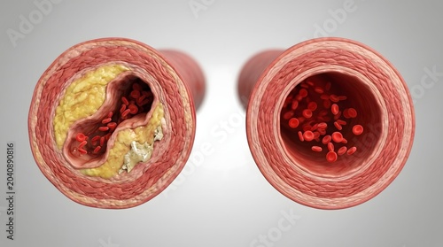 Atherosclerosis Artery Comparison with Plaque Buildup and Healthy Blood Flow