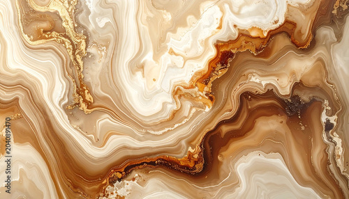 Abstract marble texture with swirls of brown gold and white colors