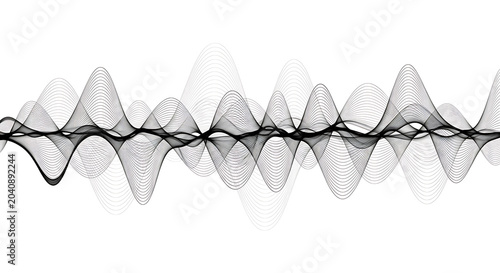 Abstract monochromatic particle waveform representing sound or data visualization on white background with particle abstract visualization frequency equalizer monochrome background technology