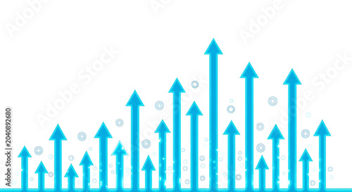 Group of blue upward pointing arrows symbolizing growth success financial increase progress or business improvement with progress business increase direction development positive economic