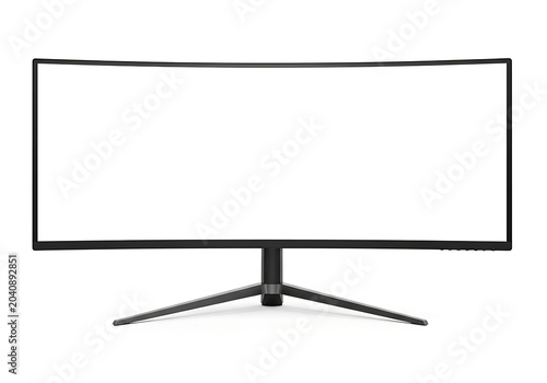 Modern ultrawide gaming monitor with blank white screen for custom content isolated on white background ultrawide technology electronics computer hardware isolated studio shot advertising