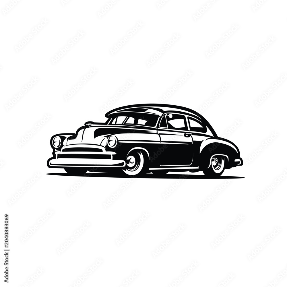 Obraz premium Classic vintage retro 50s car monochrome vector icon isolated