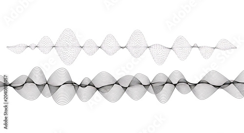 Abstract digital sound wave or data visualization pattern with textured horizontal waveform on white background abstract visualization waveform frequency technology background horizontal