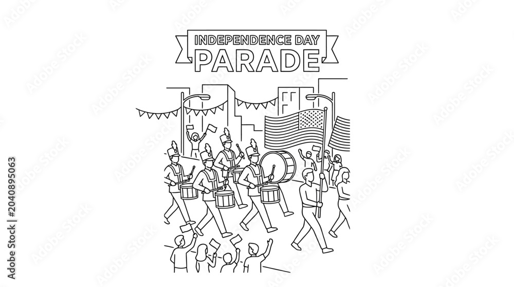 Obraz premium Independence Day Parade Coloring Page for Kids.