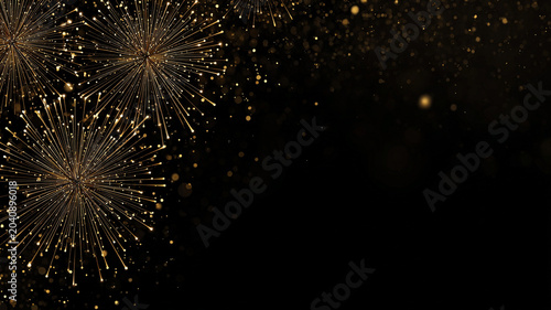black background with elegant gold fireworks and luxury glowing particles