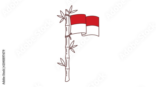 Tableau sur toile Indonesian flag on a bamboo pole hand drawn sketch illustration.