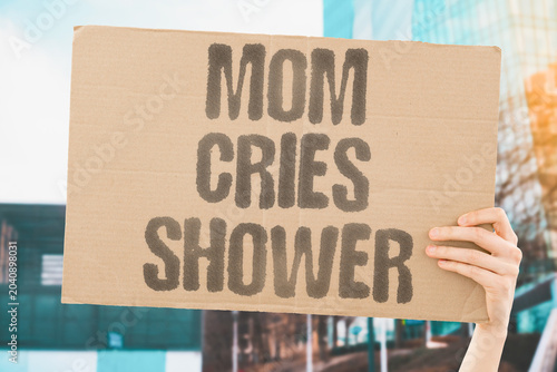 Tablou pe pânză "Mom cries shower" Mothers hide emotional exhaustion