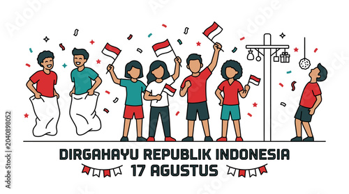 Foto Indonesian Independence Day celebration with traditional games and festivities