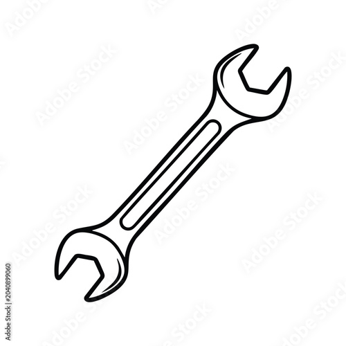 Quadro em tela Black and white line art illustration of a double open-end wrench, a common hand tool for tightening and loosening nuts and bolts
