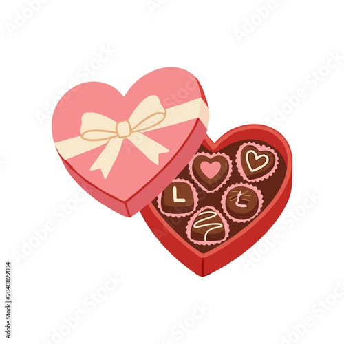 Fényképezés Chocolates in heart shaped box.