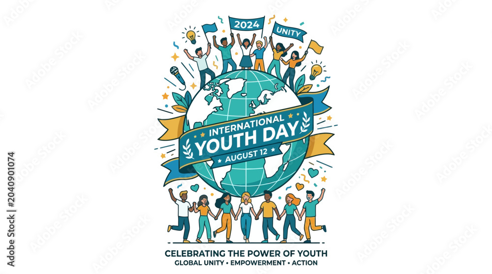Obraz premium International Youth Day 2024 Celebration with Global Unity Illustration.